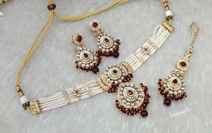 Gold Maroon Kundan Choker Jewellery Rowan Set