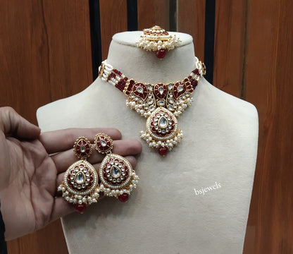 Gold Maroon Kundan necklace Set/ kundan Indian Jordan jewellery sets