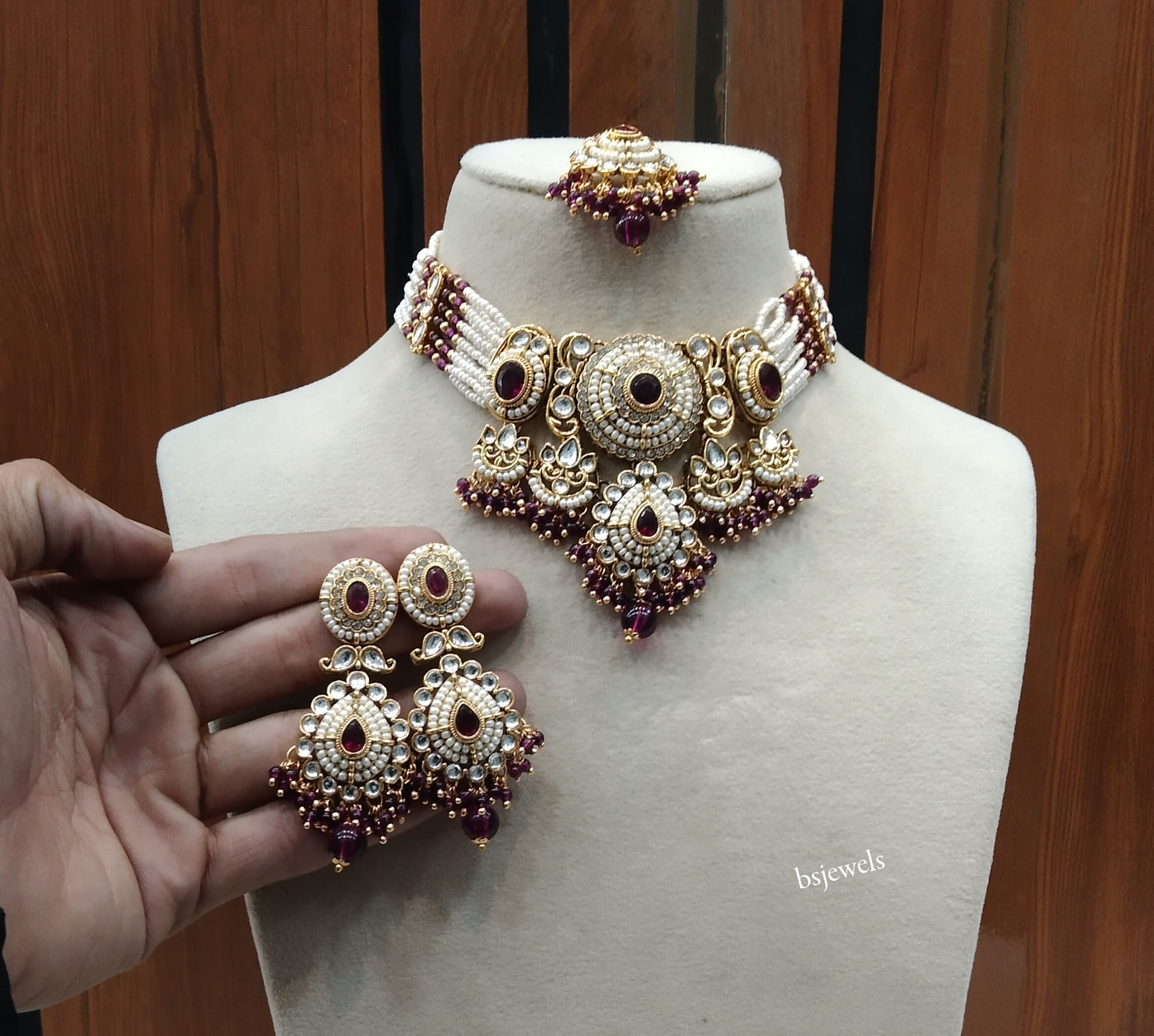 Gold Purple Kundan necklace Set/ kundan Indian Rylan jewellery sets