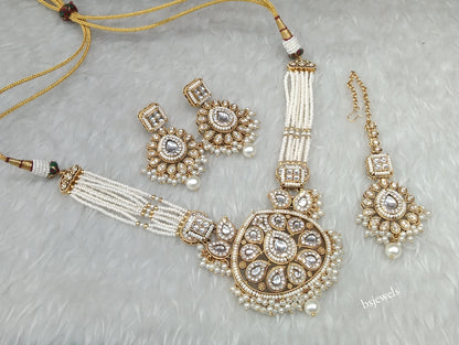 Gold White Kundan necklace Set/ kundan Indian Morgan jewellery sets