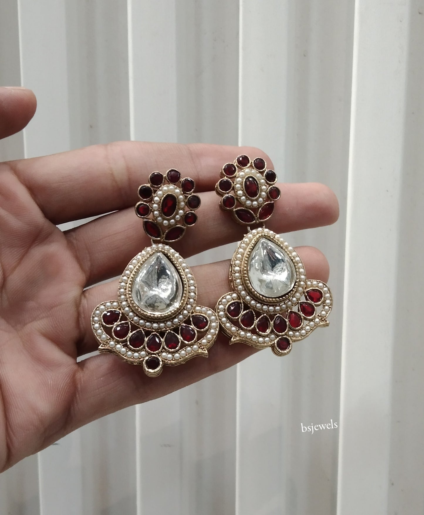Antique Gold Maroon Bollywood Ida Earrings