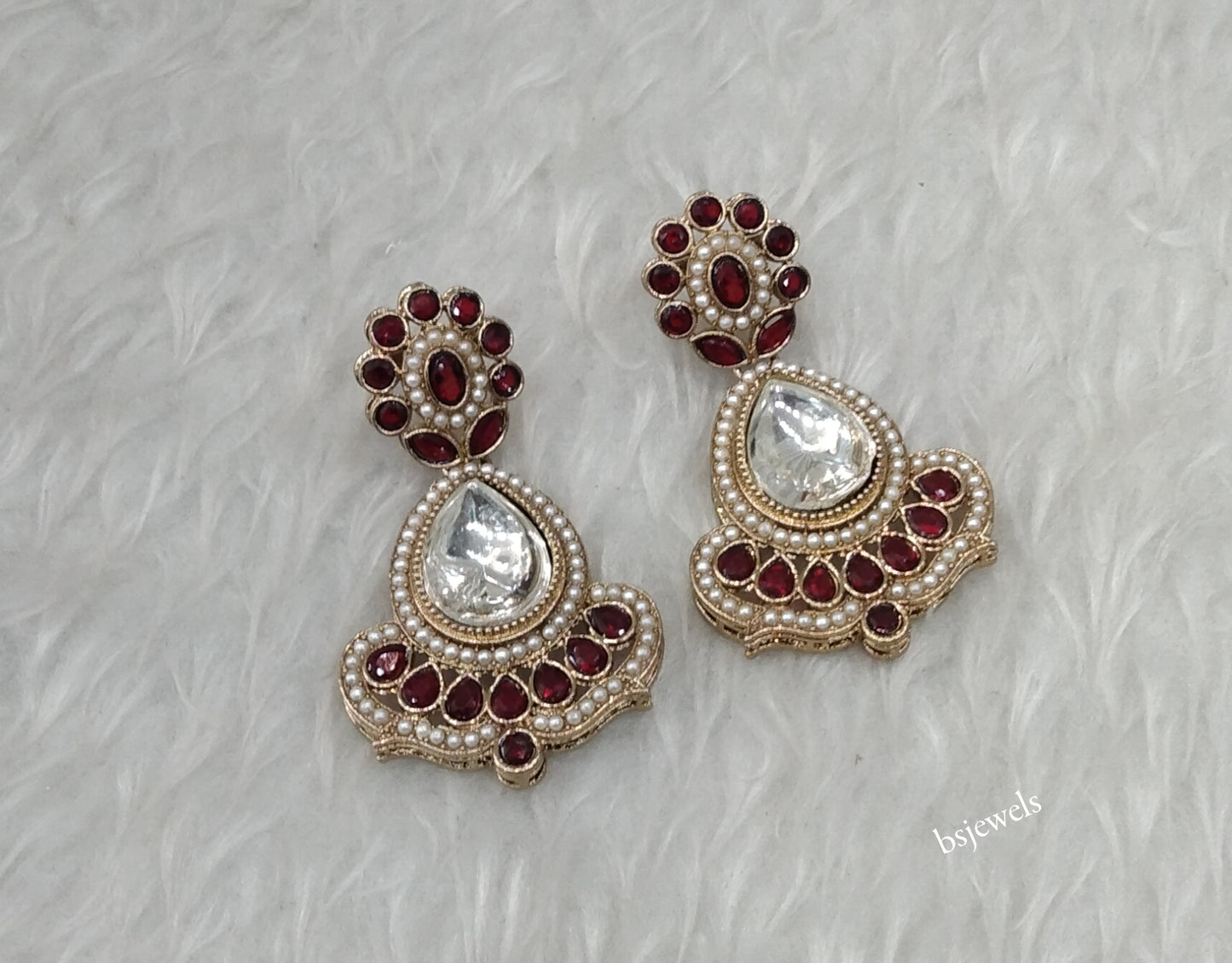 Antique Gold Maroon Bollywood Ida Earrings