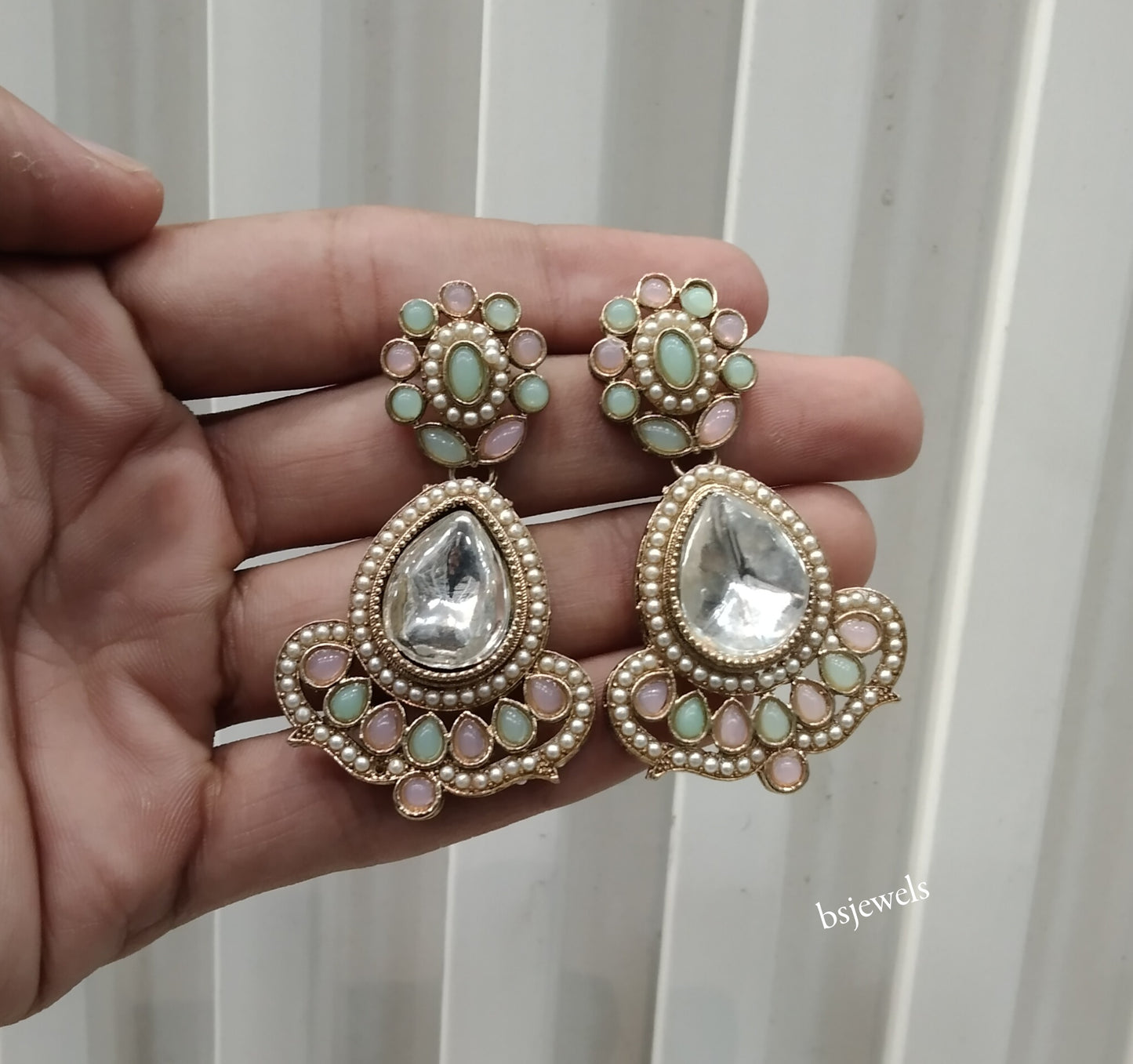 Antique Gold Mint Pink Bollywood Ida Earrings