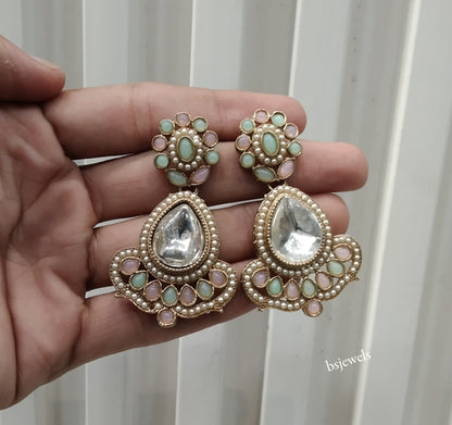 Antique Gold Mint Pink Bollywood Ida Earrings