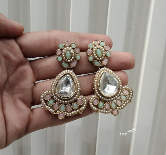Antique Gold Mint Pink Bollywood Ida Earrings