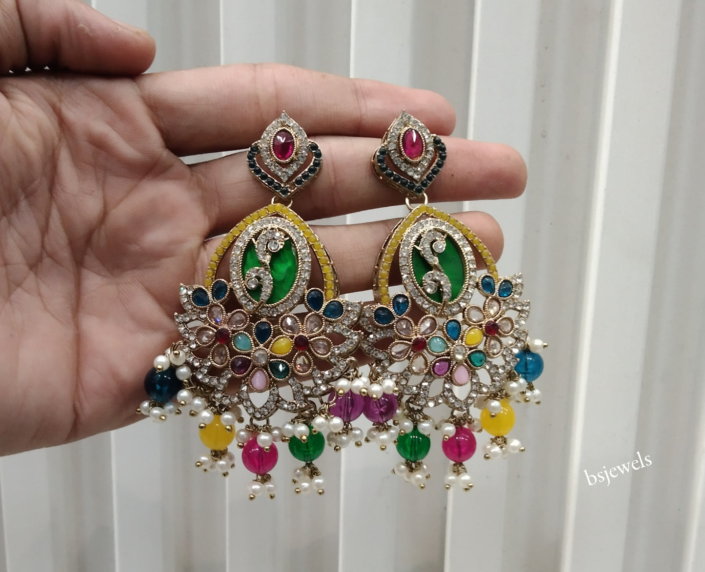 Antique Gold Multi Color Bollywood Edna Earrings