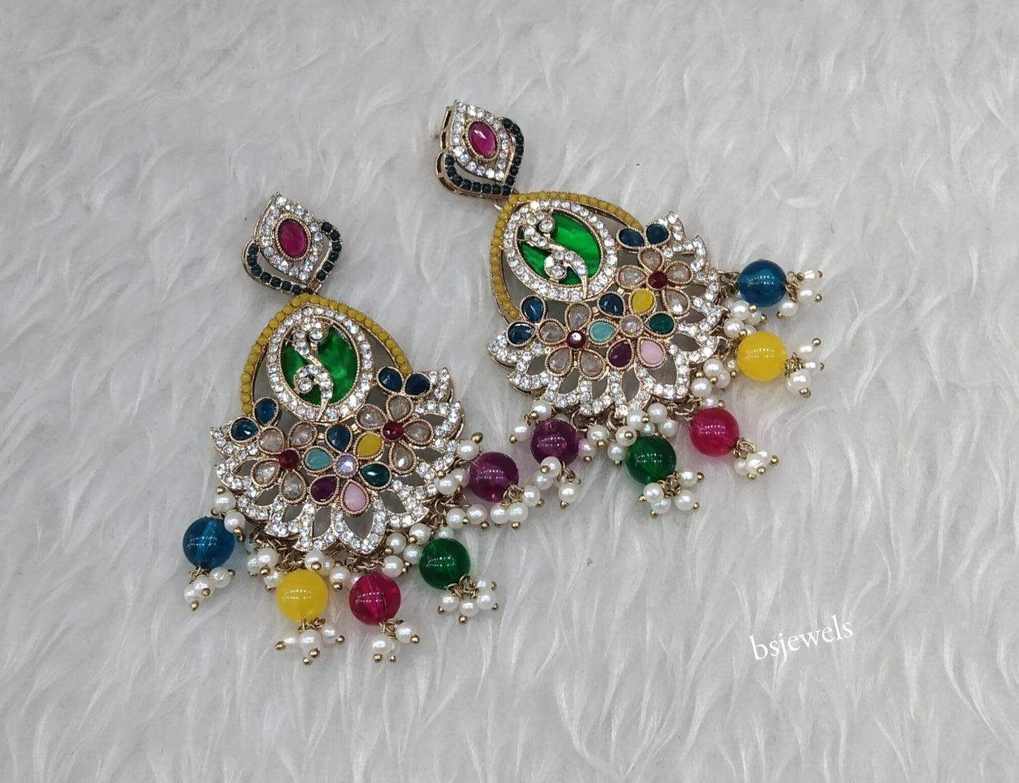 Antique Gold Multi Color Bollywood Edna Earrings