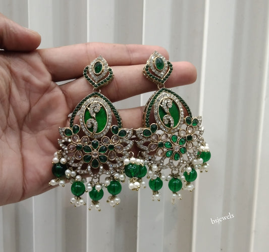 Antique Gold Green Bollywood Edna Earrings