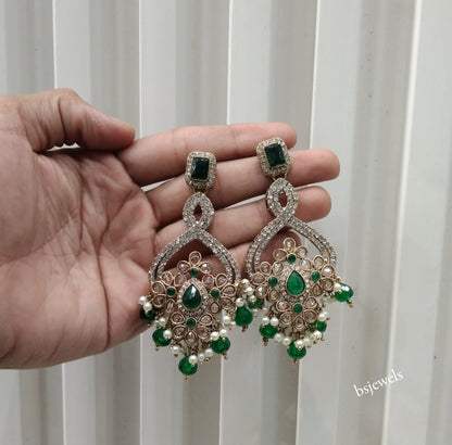 Antique Gold Green Bollywood Edna Earrings