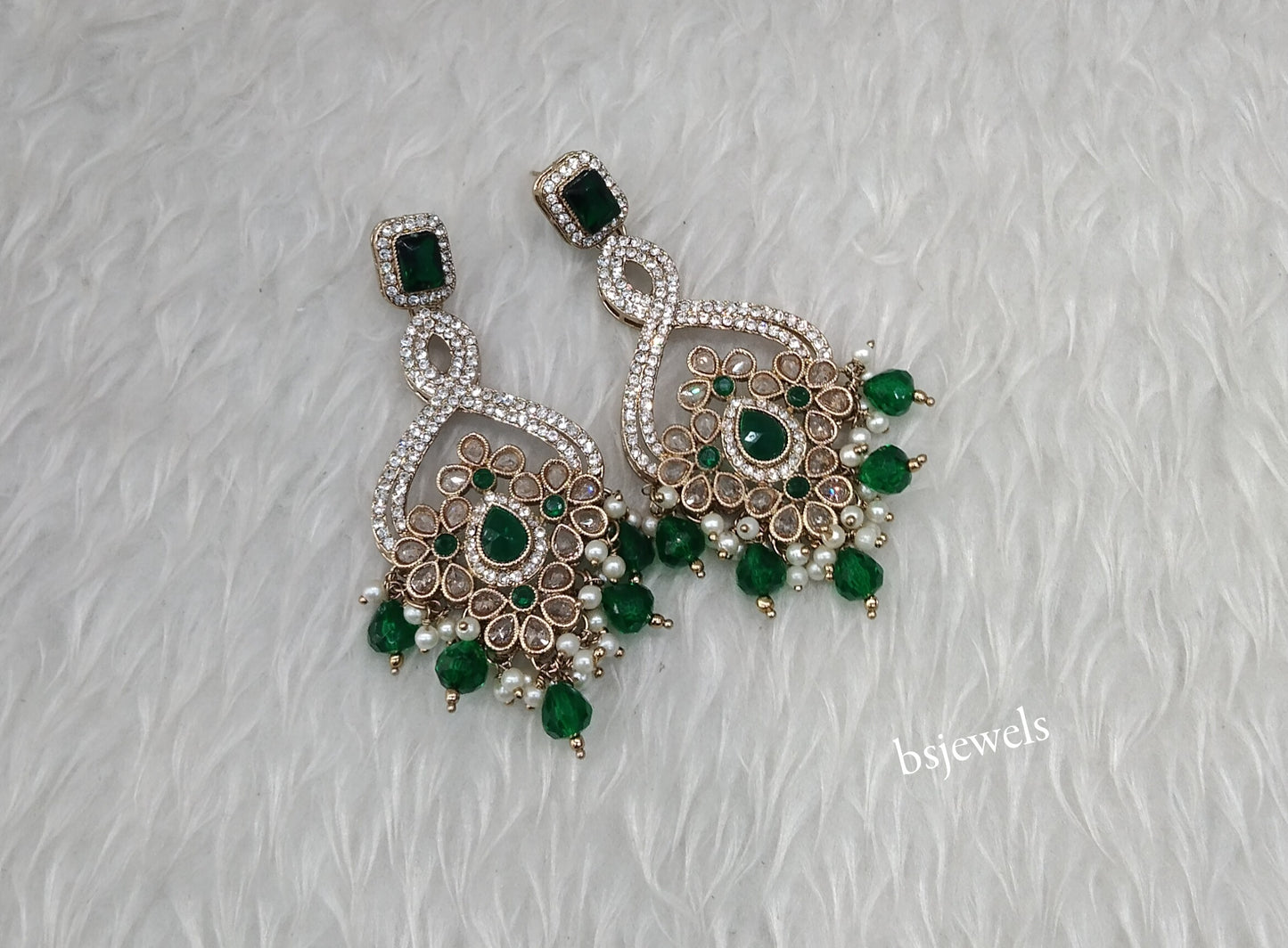 Antique Gold Green Bollywood Edna Earrings