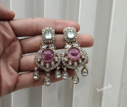 Antique Gold Lavender Bollywood Dora Earrings
