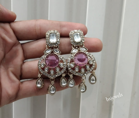 Antique Gold Lavender Bollywood Dora Earrings