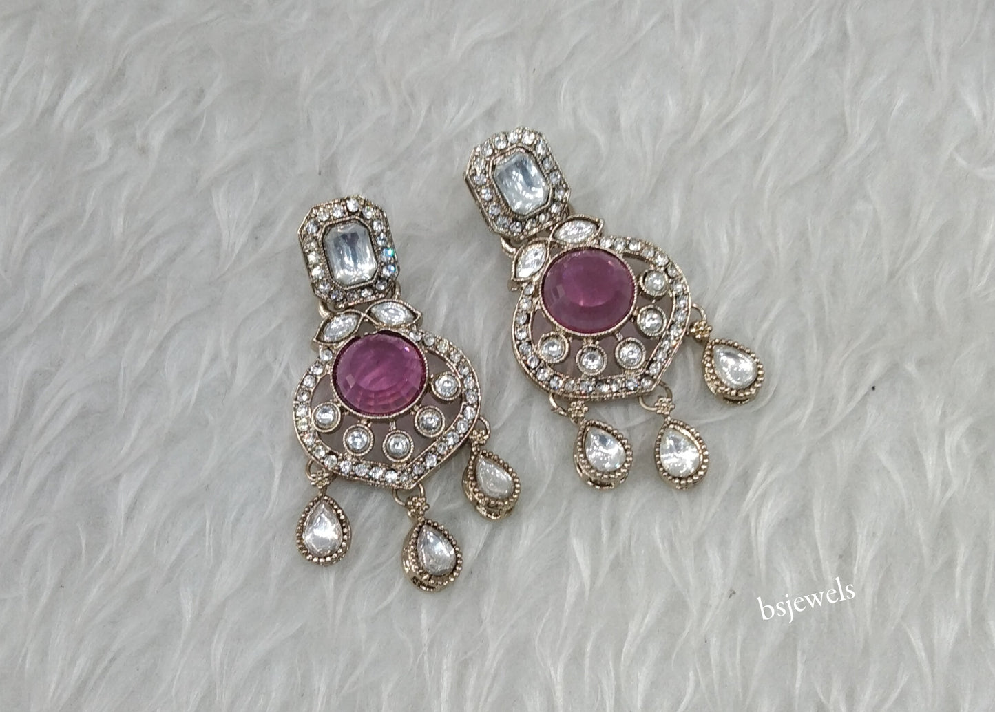 Antique Gold Lavender Bollywood Dora Earrings