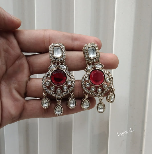 Antique Gold Maroon Bollywood Dora Earrings