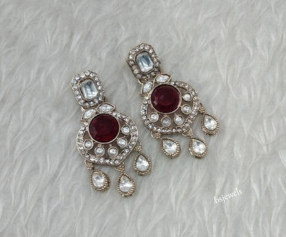 Antique Gold Maroon Bollywood Dora Earrings