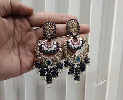 Antique Gold Blue Bollywood Agnes Earrings
