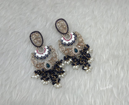 Antique Gold Blue Bollywood Agnes Earrings
