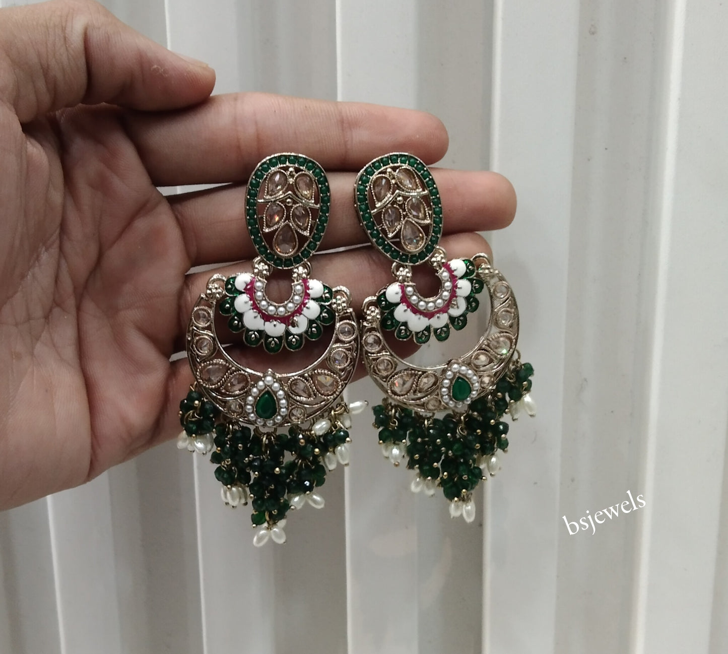 Antique Gold Green Bollywood Agnes Earrings