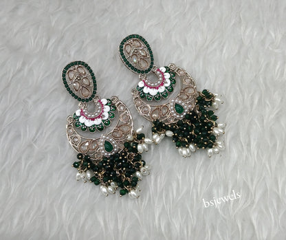 Antique Gold Green Bollywood Agnes Earrings