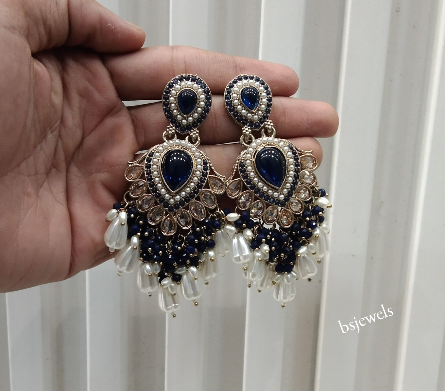 Antique Gold Blue Bollywood Agnes Earrings
