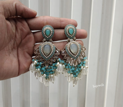 Antique Gold Sky Blue Bollywood Agnes Earrings