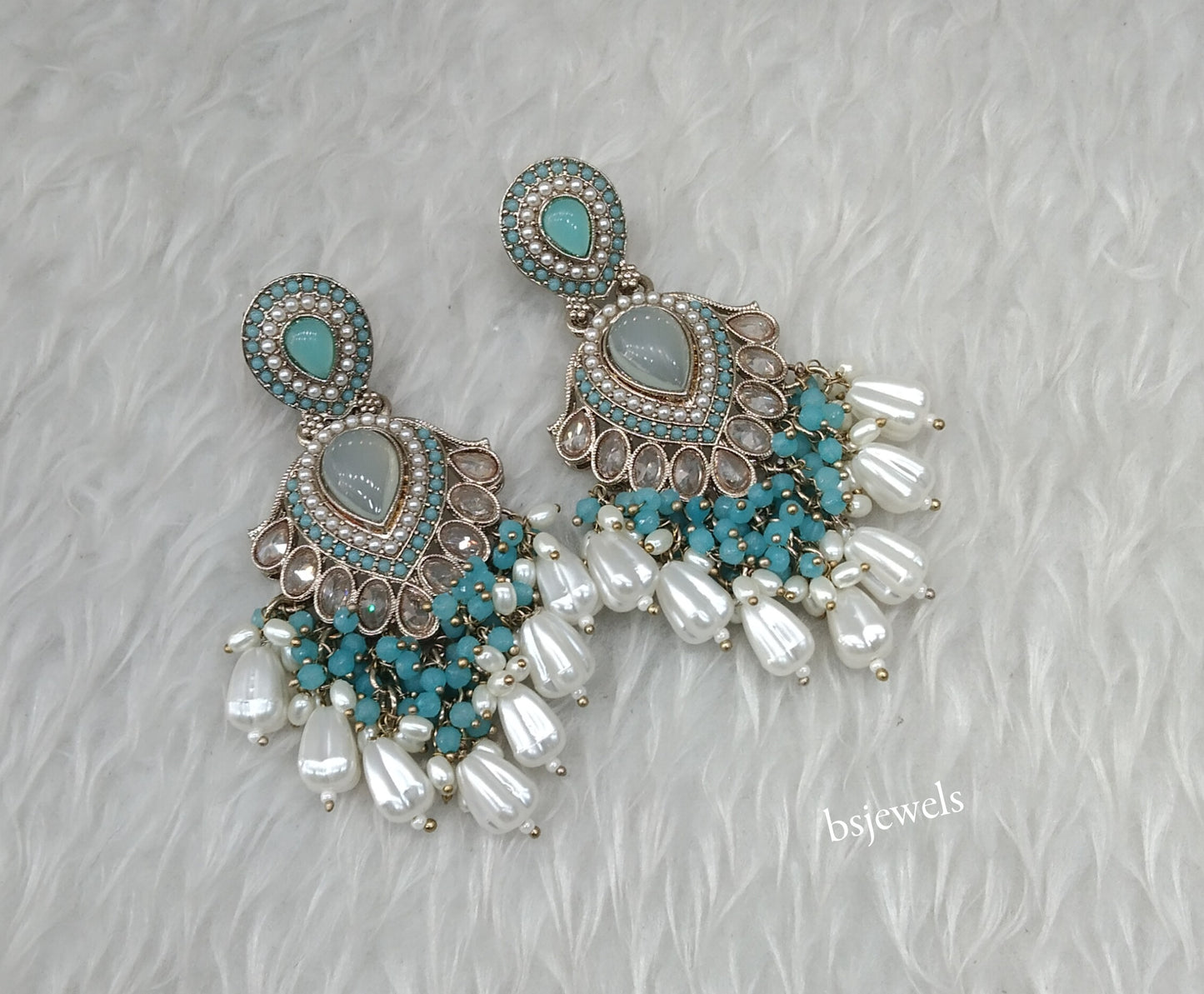 Antique Gold Sky Blue Bollywood Agnes Earrings