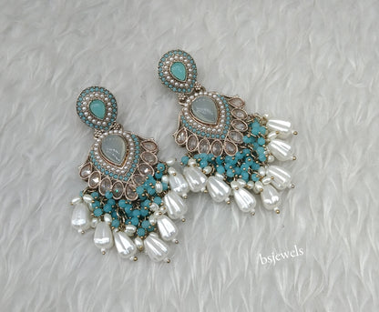 Antique Gold Sky Blue Bollywood Agnes Earrings