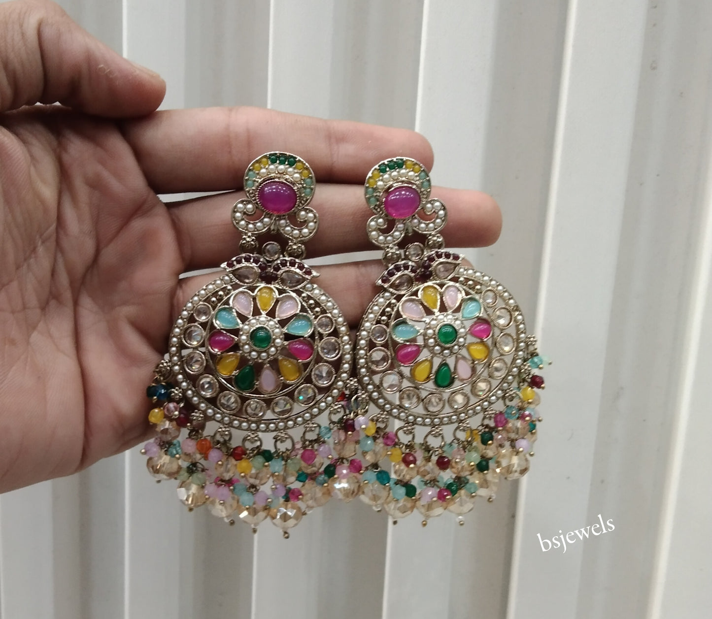 Antique Gold Multi Color Bollywood Agnes Earrings