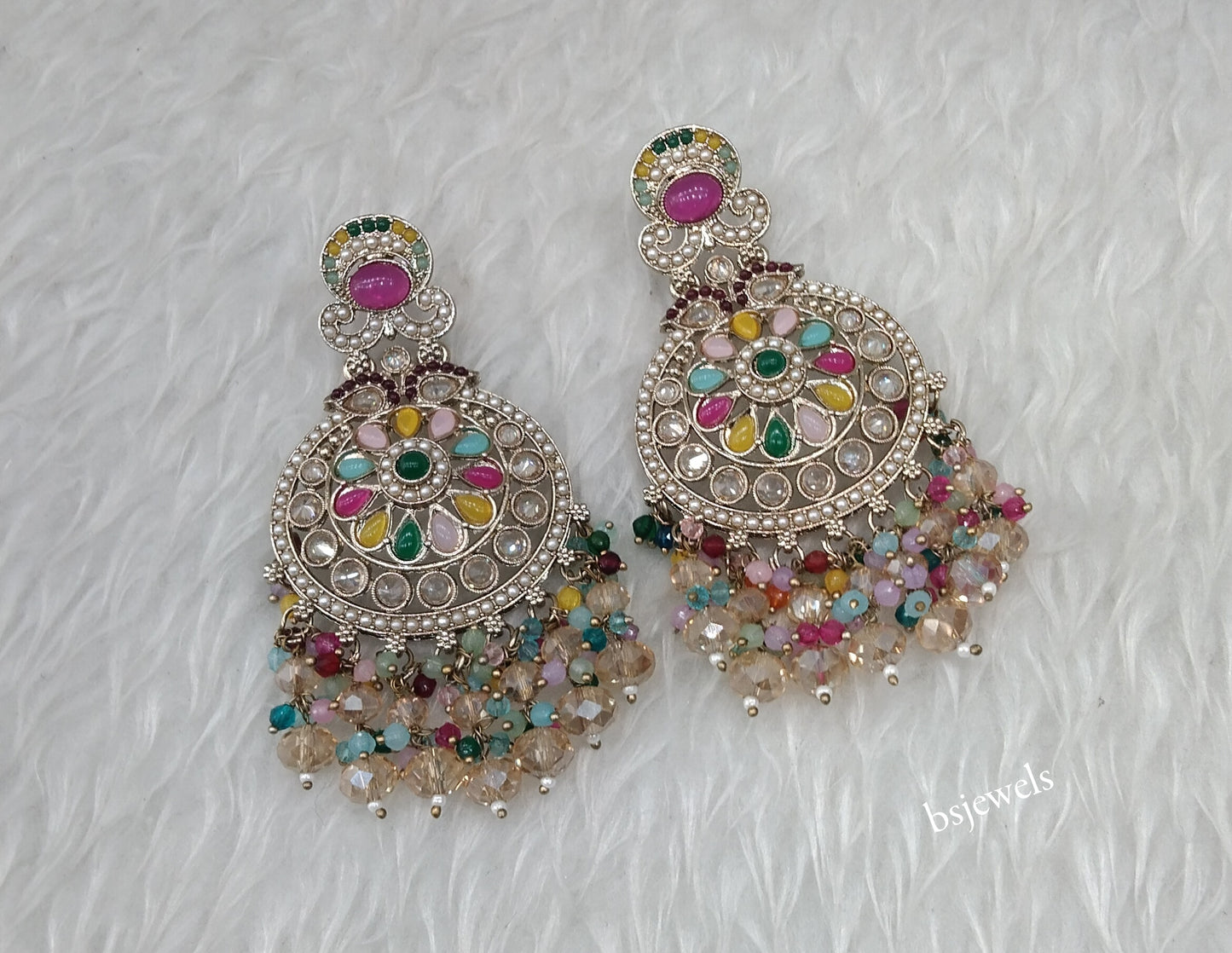 Antique Gold Multi Color Bollywood Agnes Earrings
