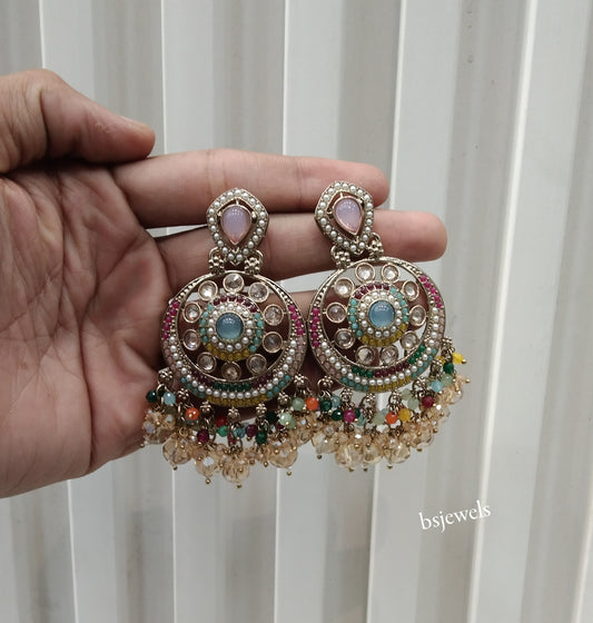 Antique Gold Multi Color Bollywood Agnes Earrings