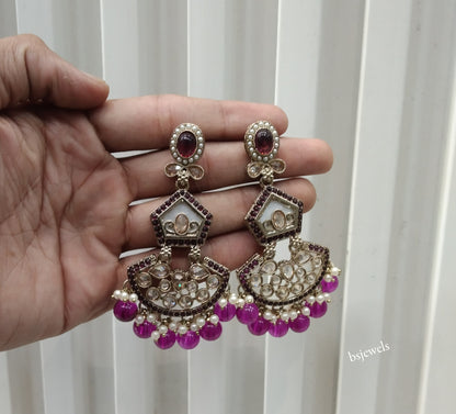 Antique Gold Purple Bollywood Agnes Earrings