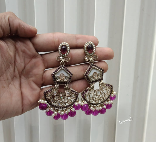 Antique Gold Purple Bollywood Agnes Earrings