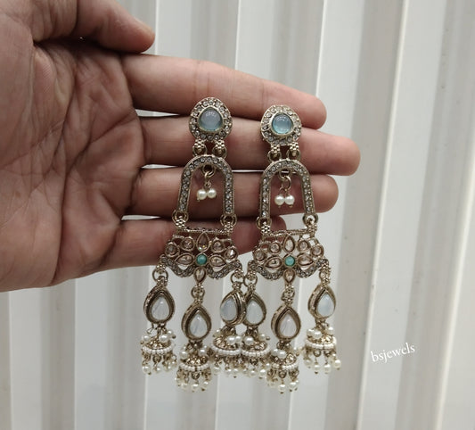 Antique Gold Sky Blue Bollywood Etta Earrings