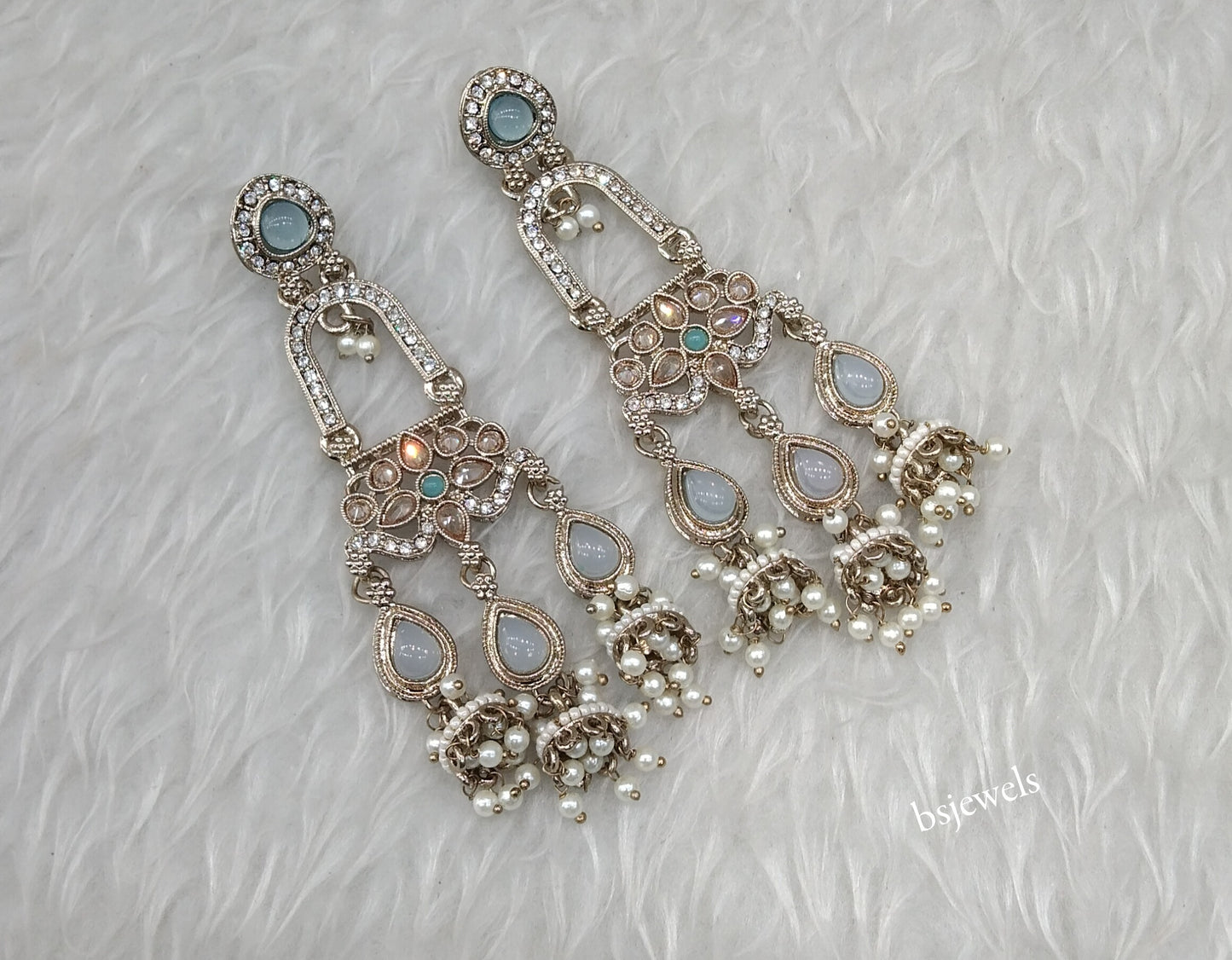 Antique Gold Sky Blue Bollywood Etta Earrings
