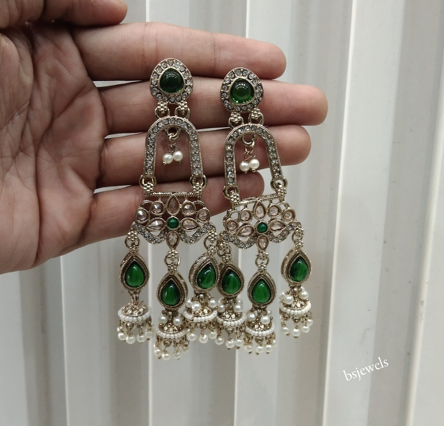 Antique Gold Green Bollywood Etta Earrings
