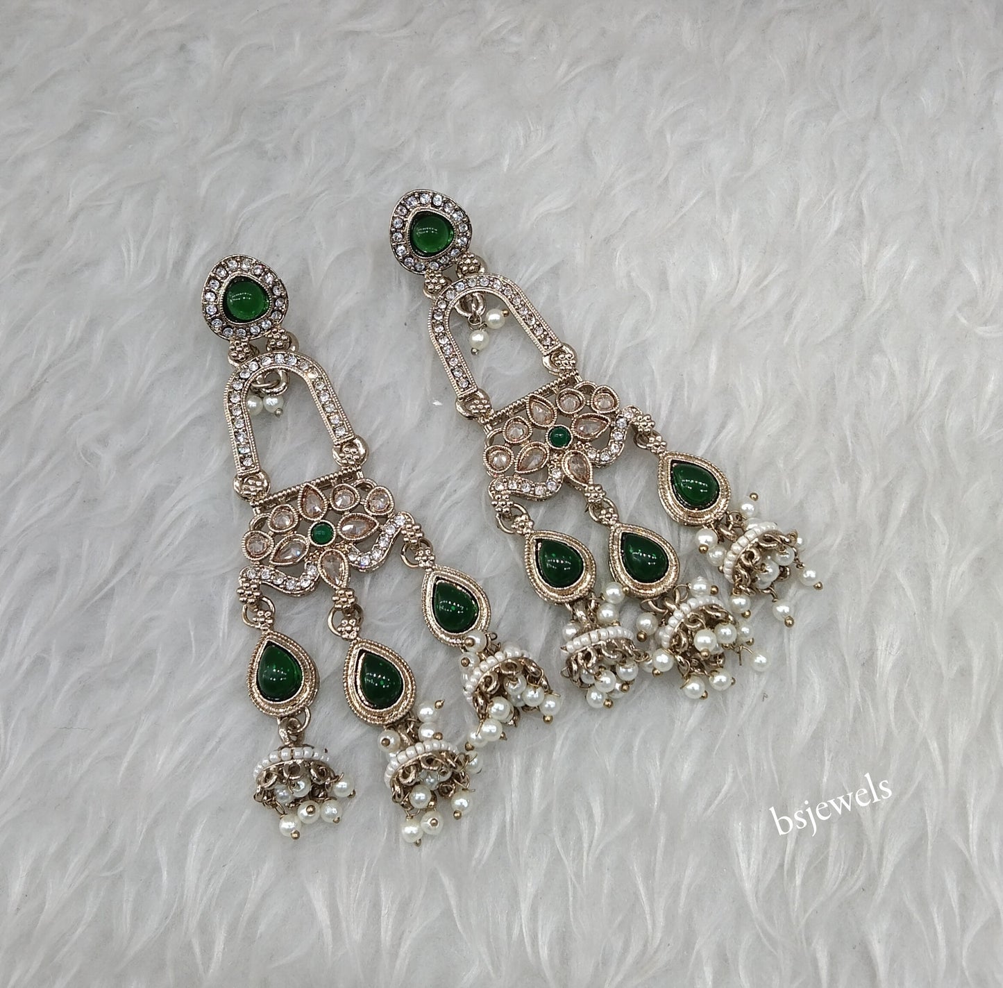 Antique Gold Green Bollywood Etta Earrings