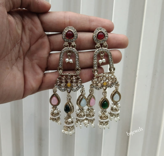 Antique Gold Multi Color Bollywood Etta Earrings