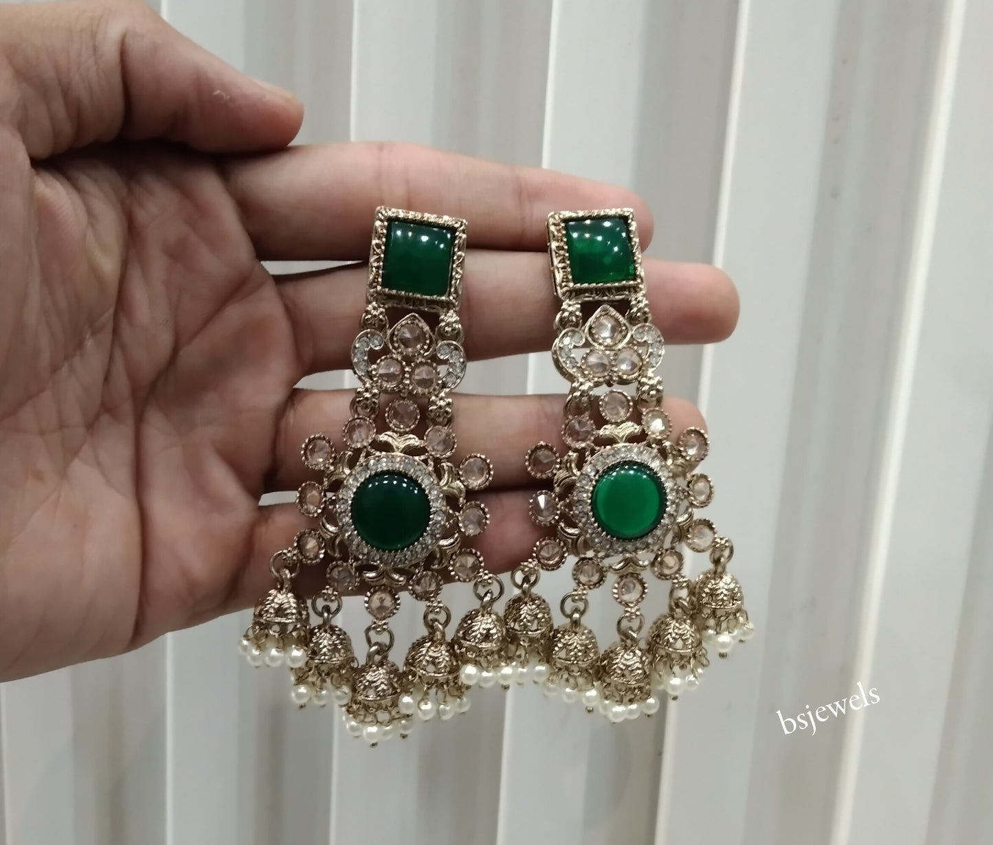 Antique Gold Green Bollywood Louka Earrings