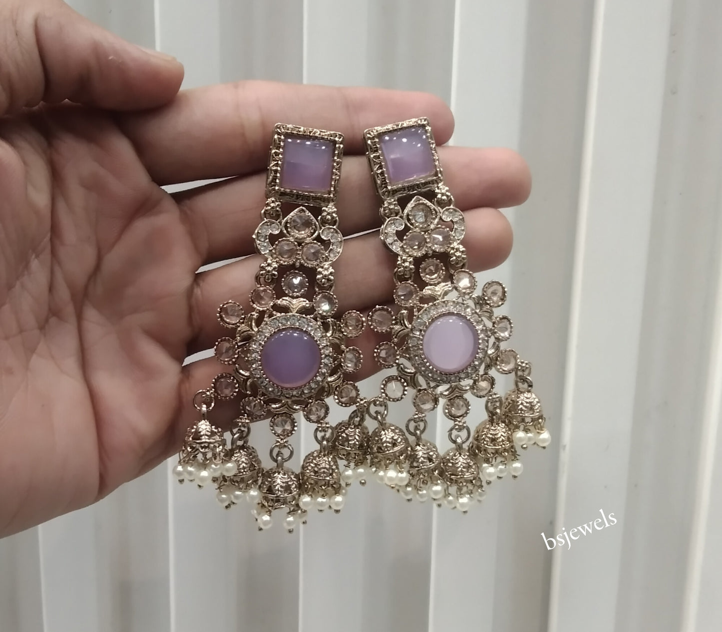 Antique Gold Lavender Bollywood Louka Earrings