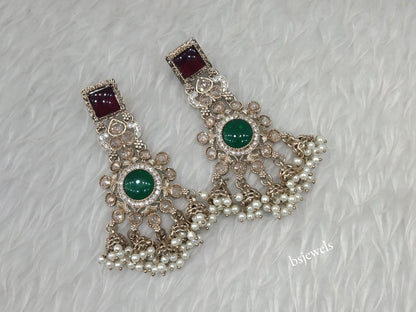 Antique Gold Maroon Green Bollywood Louka Earrings