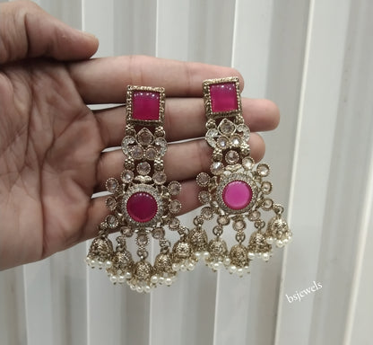 Antique Gold Majenta Bollywood Louka Earrings
