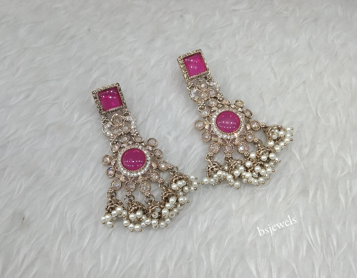 Antique Gold Majenta Bollywood Louka Earrings