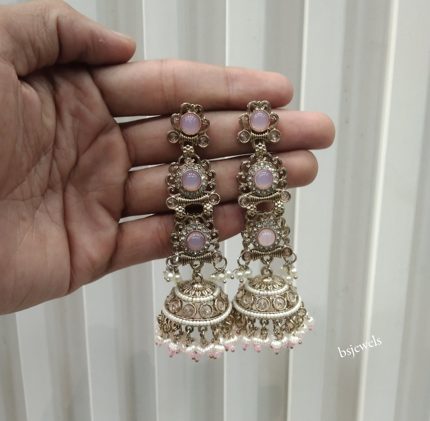 Antique Gold Pink Bollywood Louka Earrings
