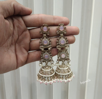 Antique Gold Pink Bollywood Louka Earrings