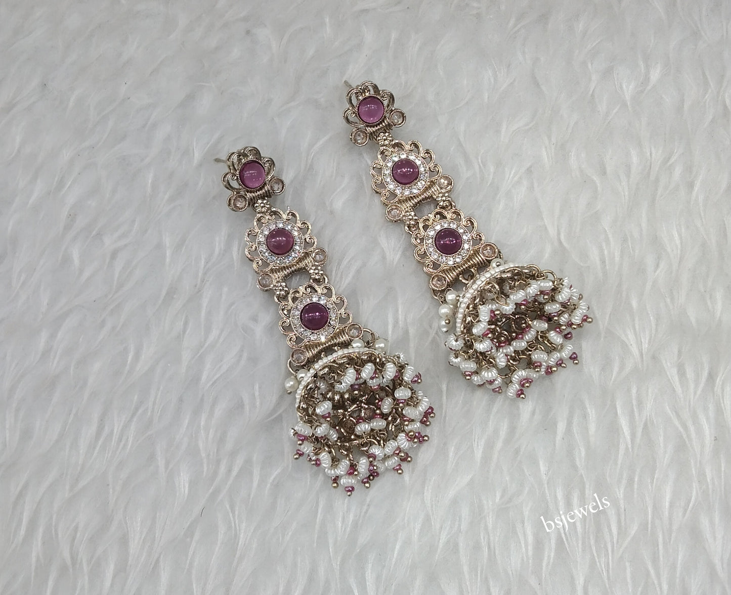 Antique Gold Purple Bollywood Louka Earrings