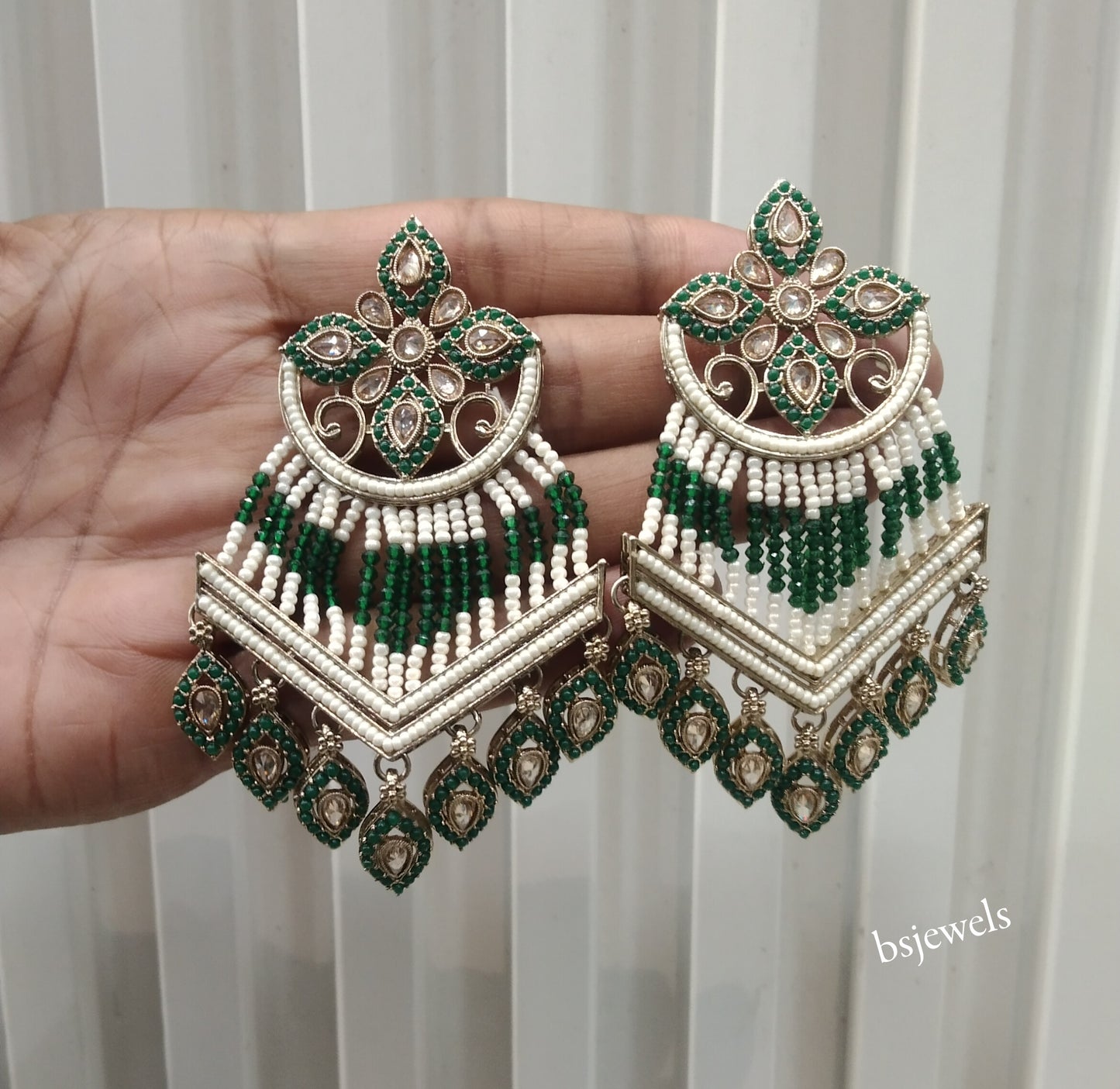 Antique Gold Green Bollywood Mate Earrings