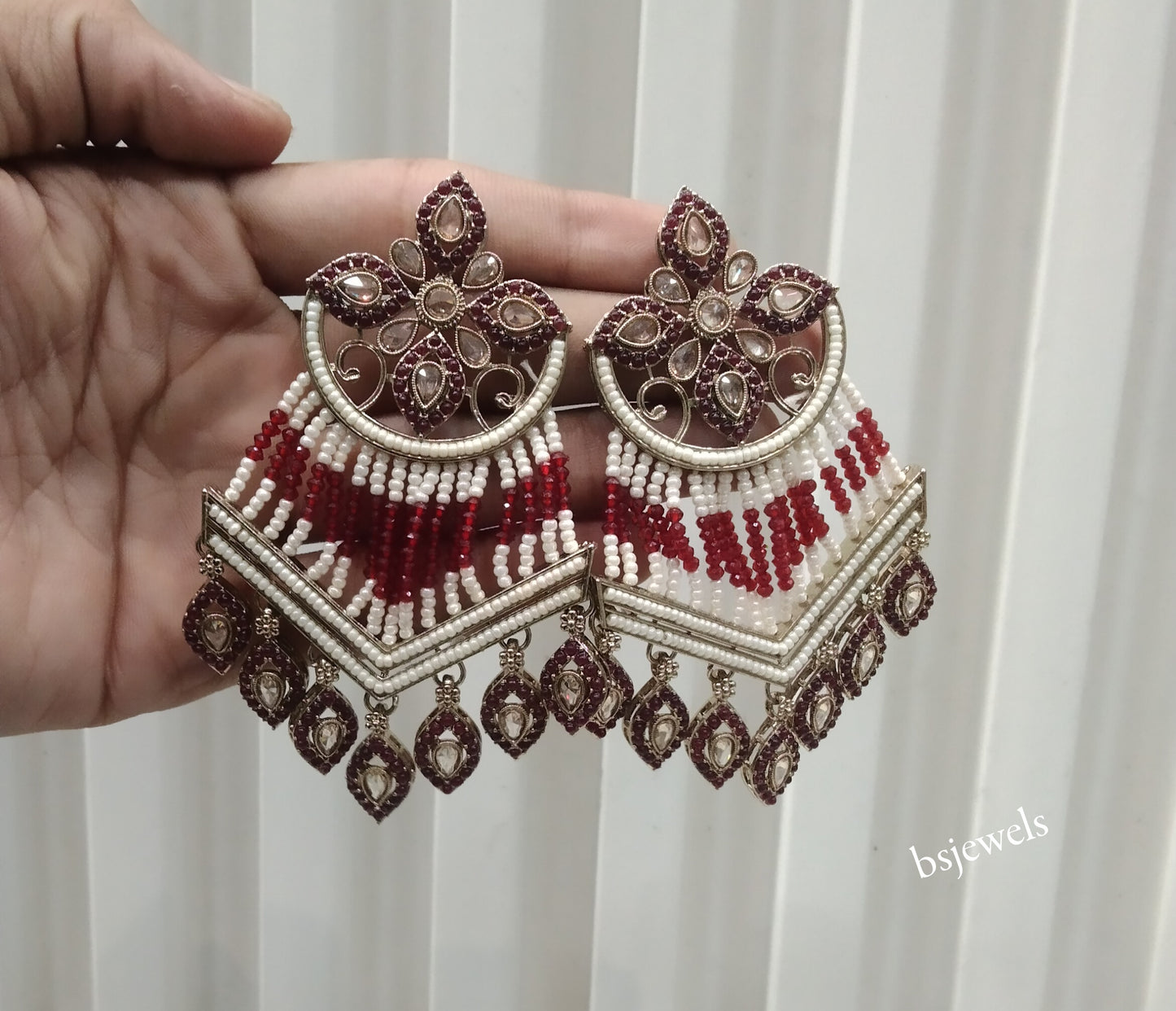 Antique Gold Maroon Bollywood Mate Earrings