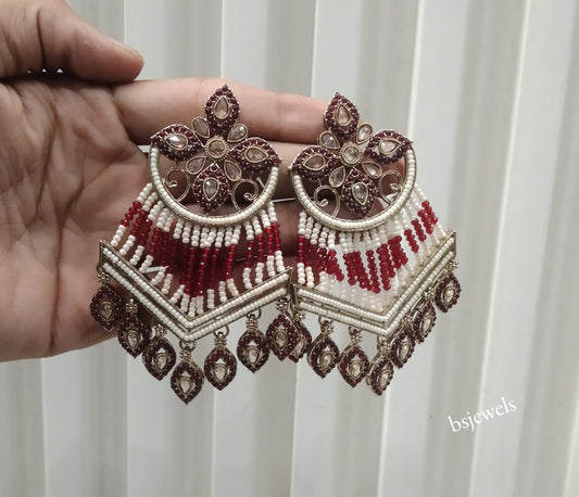 Antique Gold Maroon Bollywood Mate Earrings