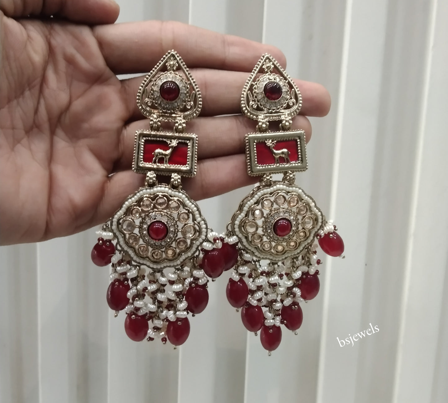Antique Gold Maroon Bollywood Lone Earrings