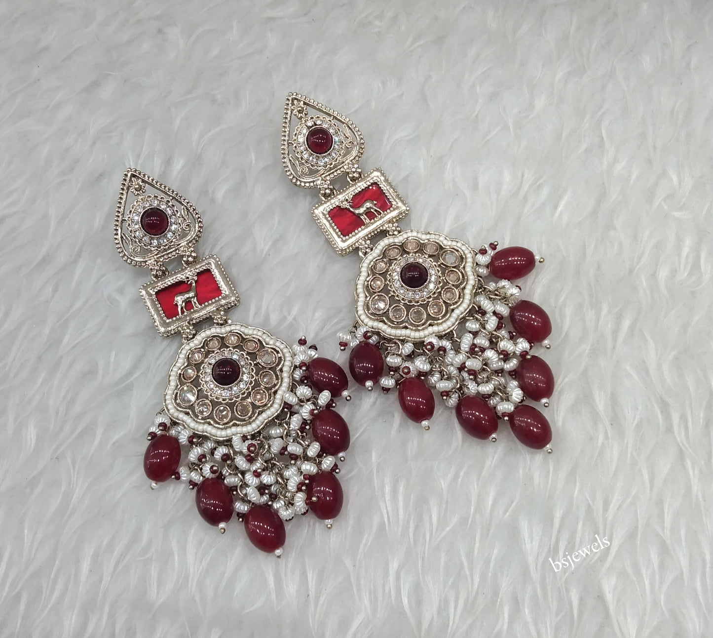 Antique Gold Maroon Bollywood Lone Earrings